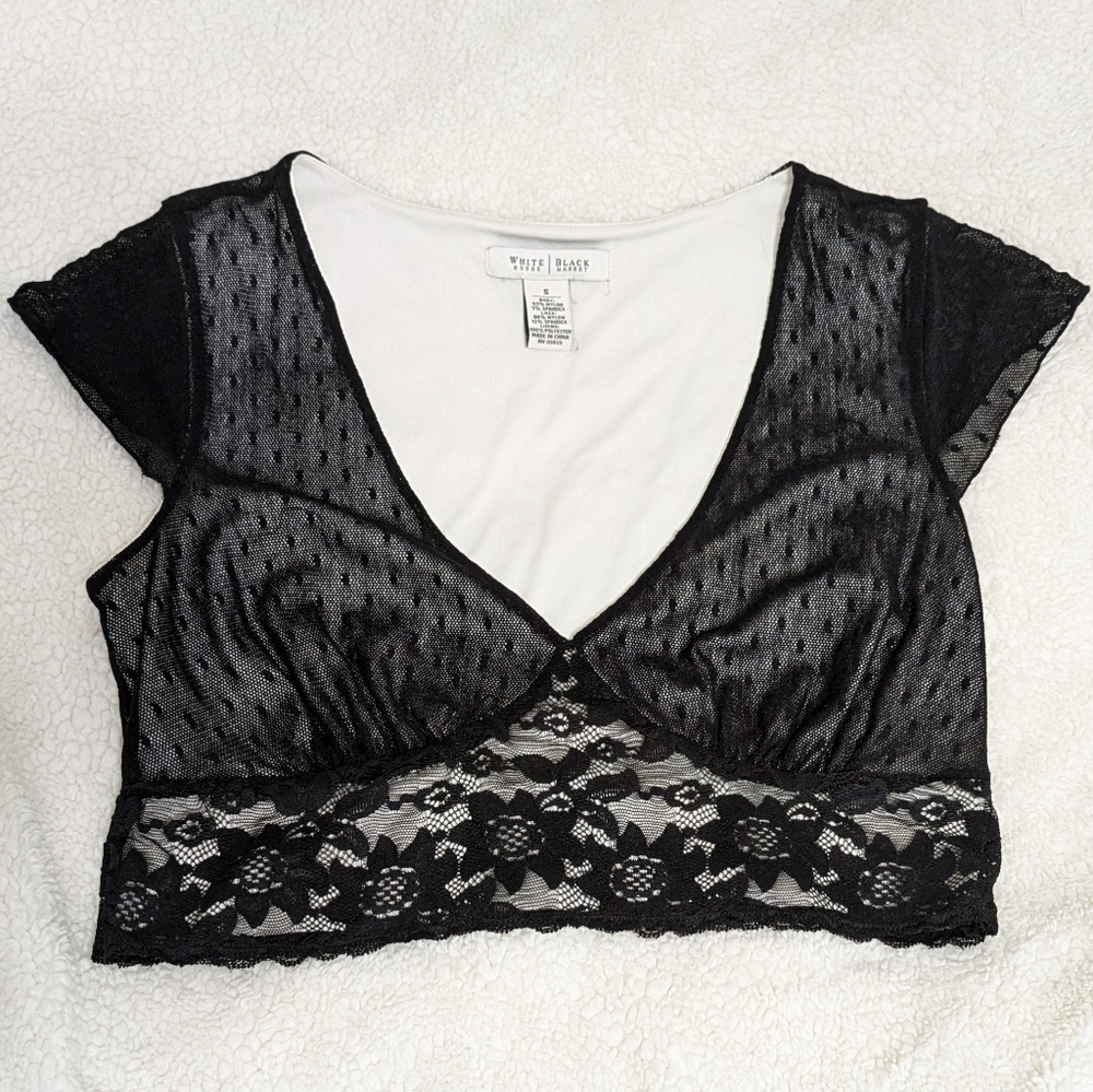 White House Black Market Black Lace Crop Top